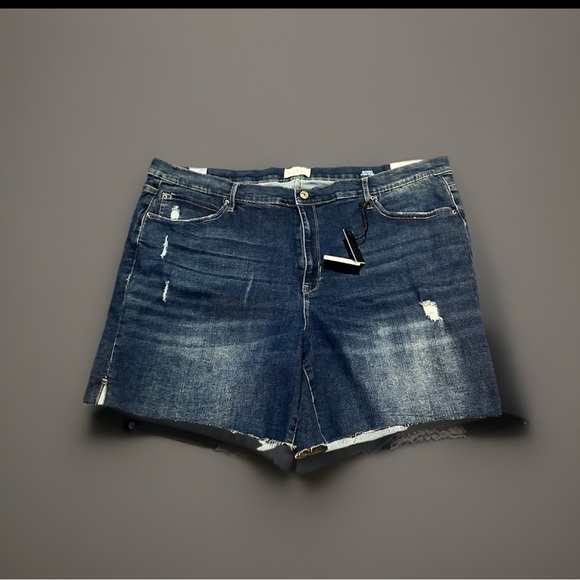 Nicole Miller Pants - Nicole Miller Soho High Rise Dark Blue Denim Distressed Shorts Sz 22 NWT